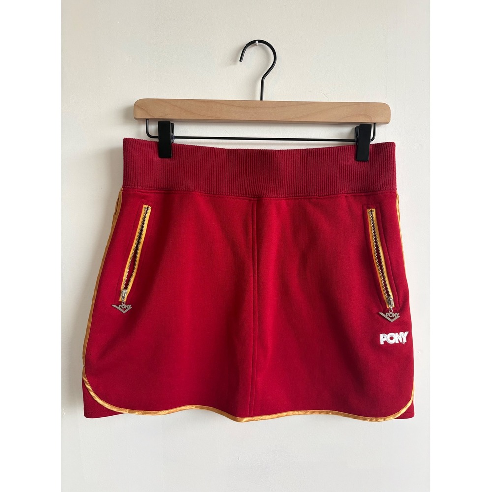 Pony Red Gold Athletic Mini Skirt Zipper Pockets Track Sporty Women Size M